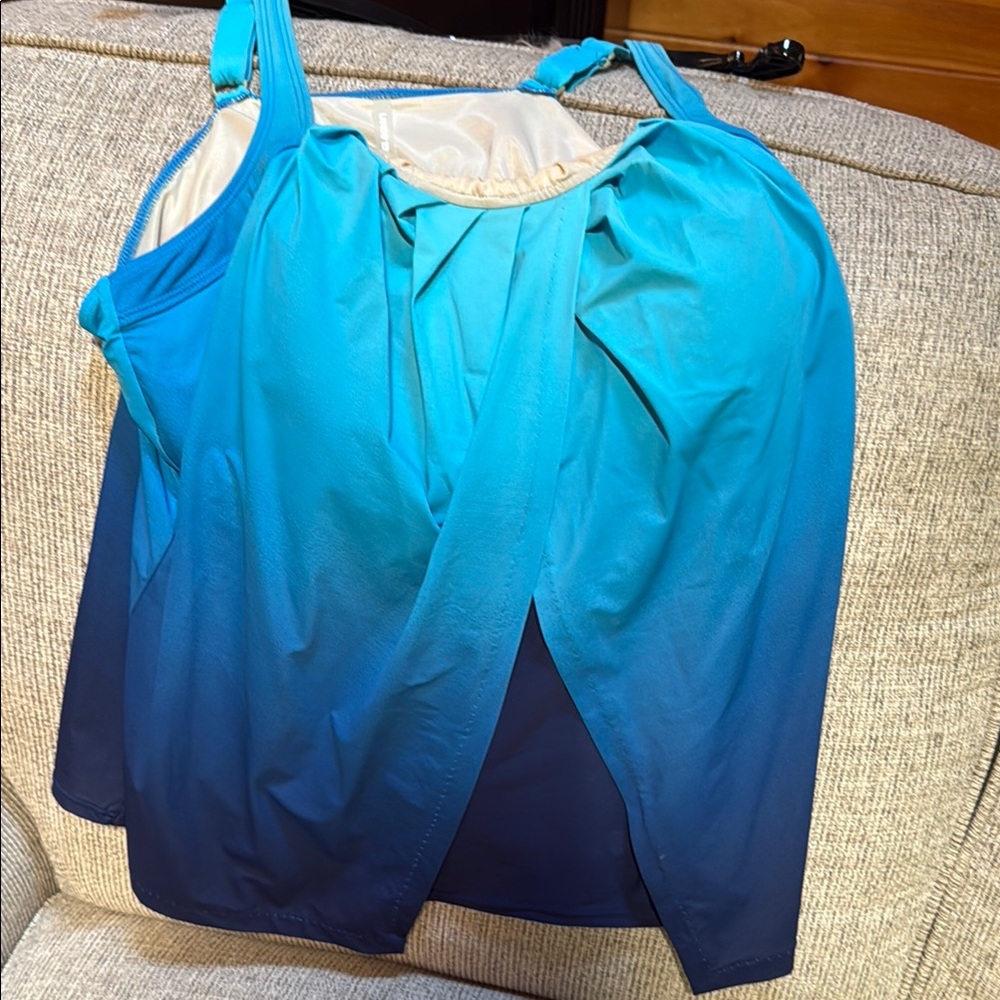 Lands' End Blue Asymmetrical Pleated Swim Tank Top